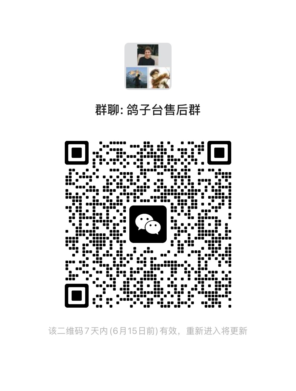 鸽子台用户反馈微信群二维码